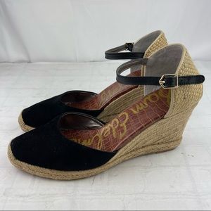 Sam Edelman Harmon Black Suede Espadrille Wedge Sandals